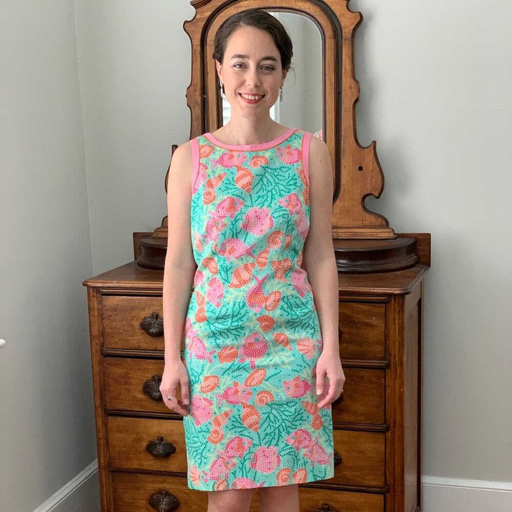 Talbots Bright Fish Print Sheath Dress, Size 4